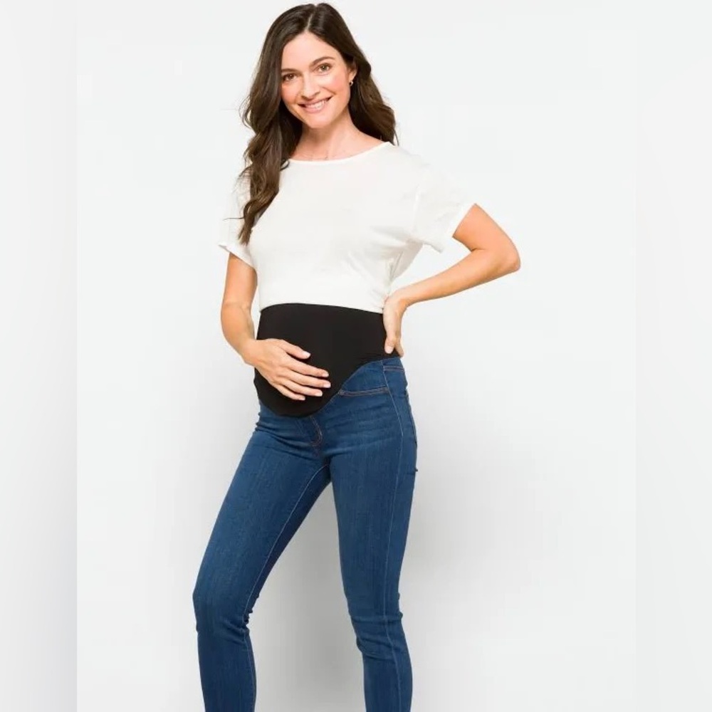 Maternity Liverpool Dark Blue Skinny Jeans Size 4/27 Over the Belly Full Panel
